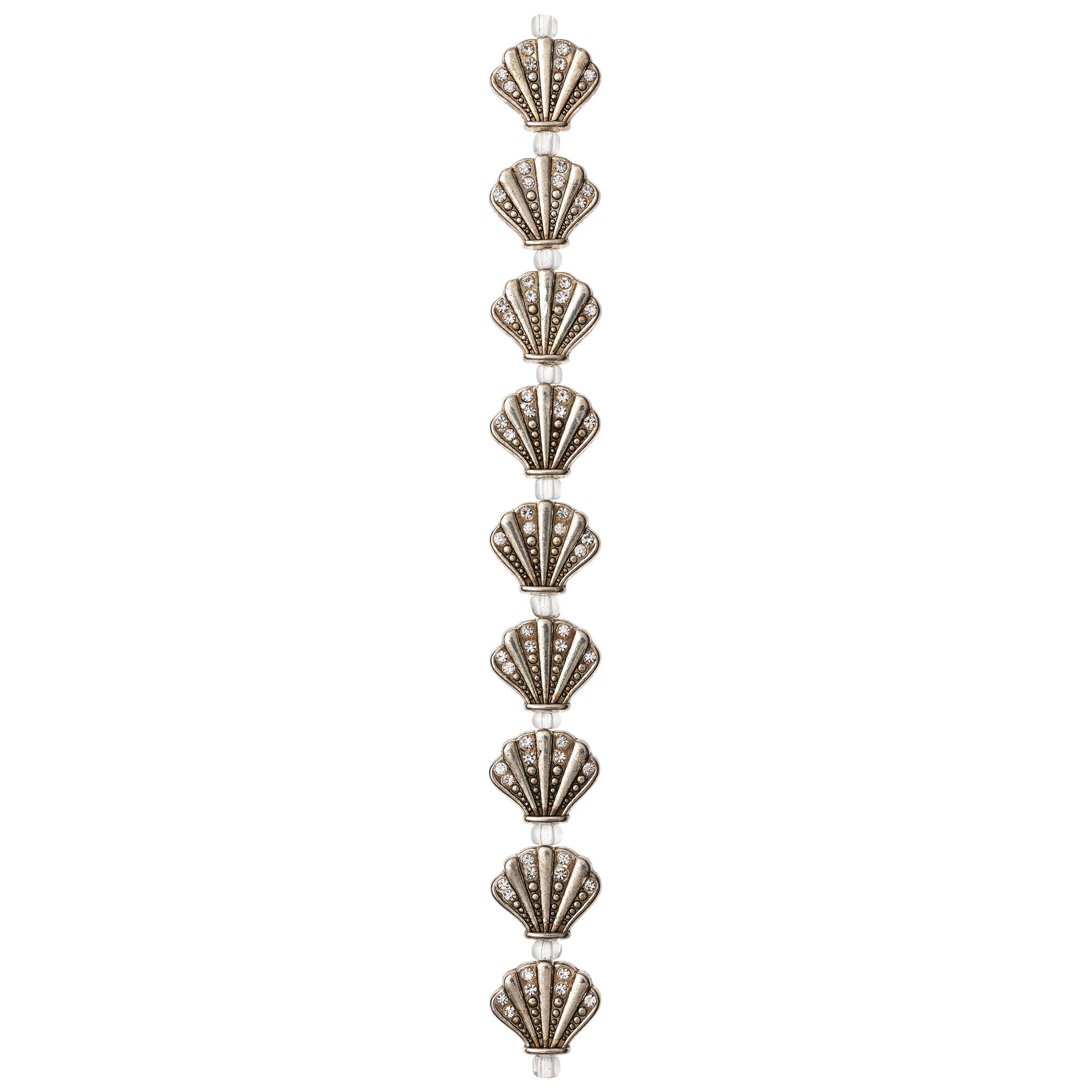 Rhodium Antique Metal Scallop Beads, 15mm by Bead Landing™